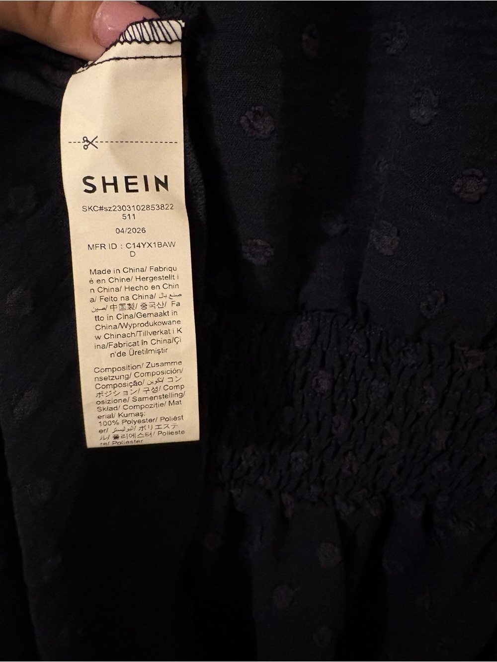 Navy Blue V-Neck Swiss Dot Puff Sleeve Mini Dress NWOT - Picture 9 of 9